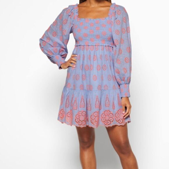 Lilly Pulitzer Dresses & Skirts - Lilly Pulitzer Rainna Eyelet Smocked Long Sleeve Smocked in Size Small